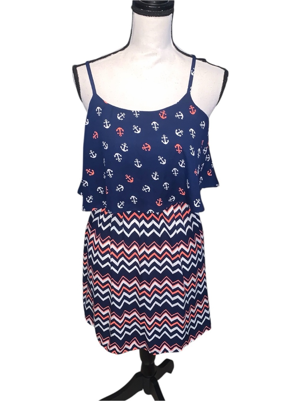 Justify Anchor Chevron Print Mini Dress Summer Overlap Nautical